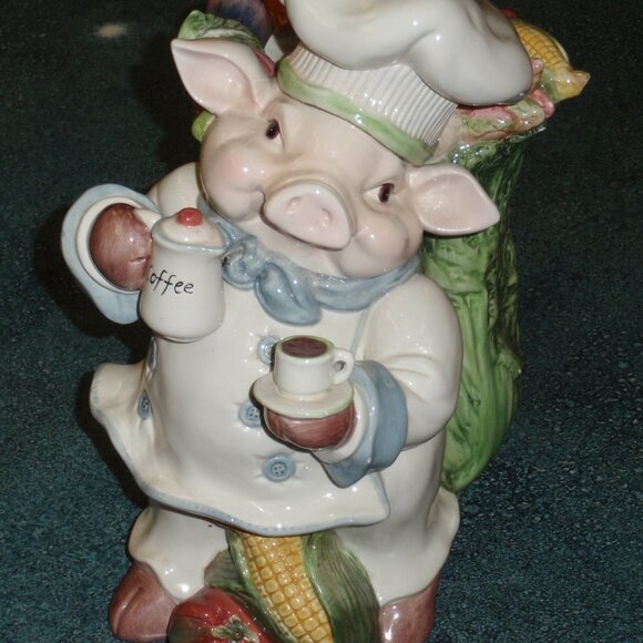 Kaldun & Bogle Chef Pig Vegetable Lettuce Vase Utensil Crock Holder 11" RARE! - Picture 8 of 9